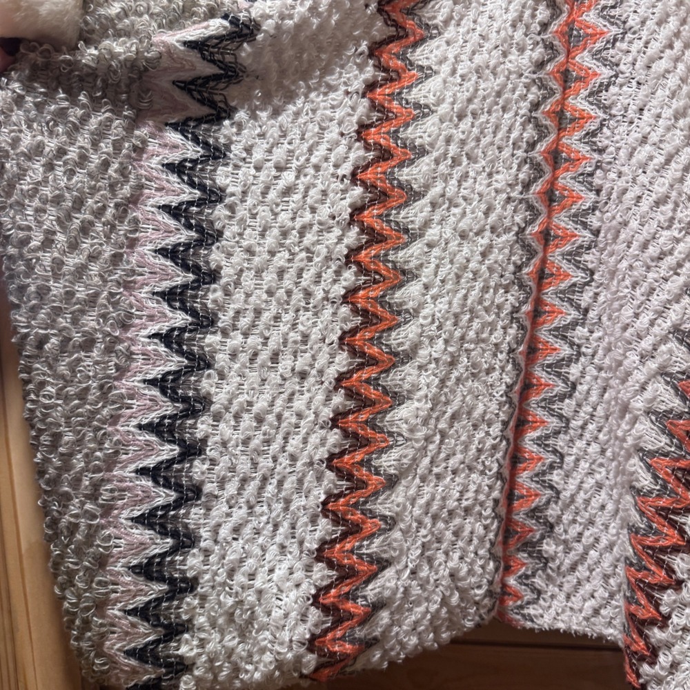 Boho Faux Fur‎ Trim Knit Poncho Wrap Zigzag Cream Orange Grey Festival - Picture 6 of 6